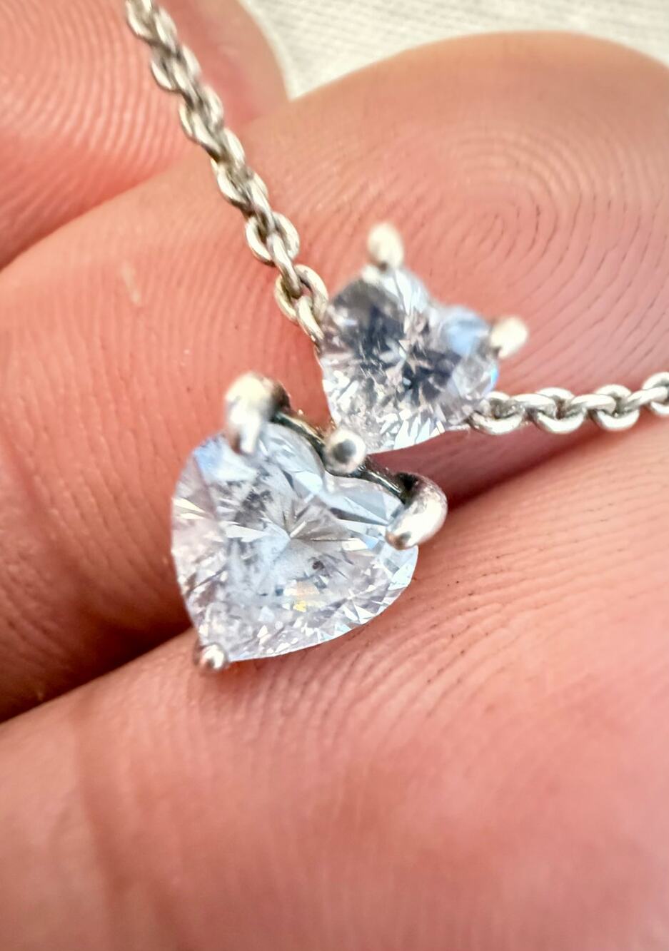Authentic Pandora Sterling Silver Double Heart CZ Necklace 17”